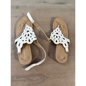 Naturalizer White Laser Cut Studded Thong Slingback Sandals Womens Size 10M
